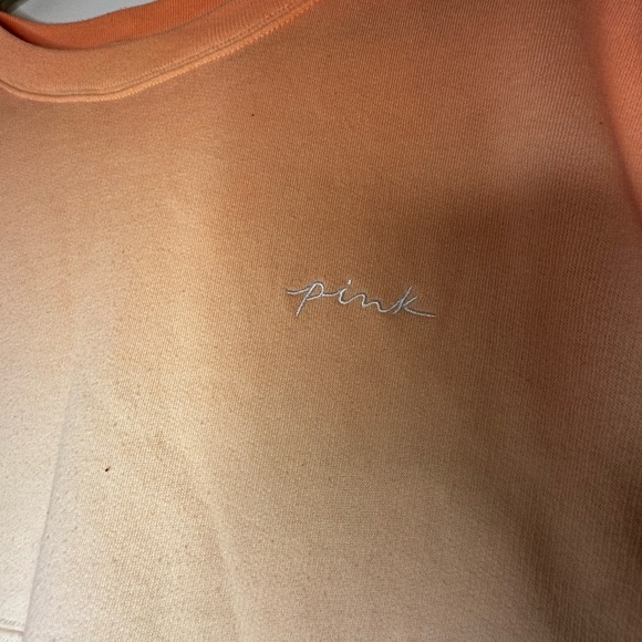 Victorias Secret Pink Varsity Crew Pullover. Ombré Orange/White. Love Pink. LG. - Picture 2 of 12